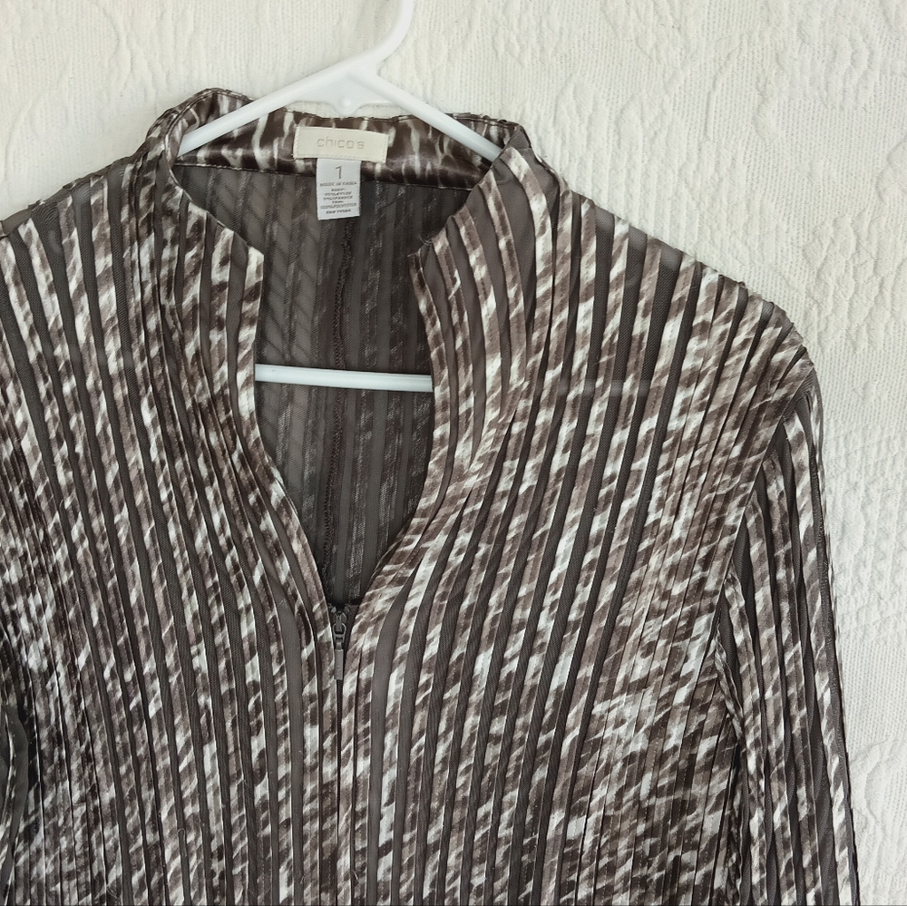 Chico's Julianne Jacket Zip Up Stretchy Boho Lightweight Sexy Shiny Mesh Animal - Picture 2 of 12